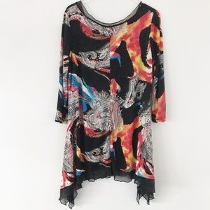 NICOLE MAX Black/Colorful Print Dress Sz. Lg NWOT